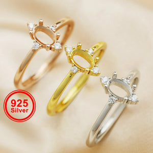 4x6MM Oval Prong Ring Settings in Solid 925 Sterling Silver Rose Plated