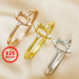 4x6MM Oval Prong Ring Settings in Solid 925 Sterling Silver Rose Plated