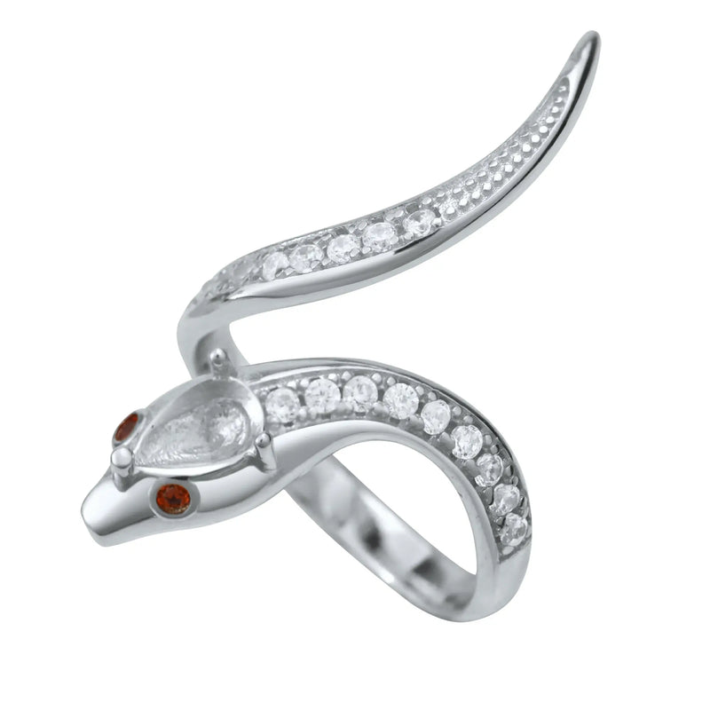925 Silver Rose Plated Snake Ring Setting 4x6MM Pear Adjustable Animal Bezel