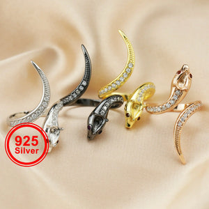 925 Silver Rose Plated Snake Ring Setting 4x6MM Pear Adjustable Animal Bezel