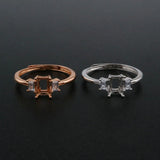 3 Stone Rectangle Prong Ring Setting 925 Sterling Silver Rose Plated Adjustable