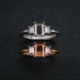 3 Stone Rectangle Prong Ring Setting 925 Sterling Silver Rose Plated Adjustable