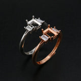 3 Stone Rectangle Prong Ring Setting 925 Sterling Silver Rose Plated Adjustable
