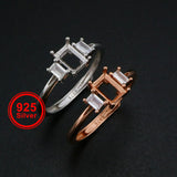 3 Stone Rectangle Prong Ring Setting 925 Sterling Silver Rose Plated Adjustable