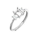 3 Stone Rectangle Prong Ring Setting 925 Sterling Silver Rose Plated Adjustable