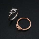 3 Stone Rectangle Prong Ring Setting 925 Sterling Silver Rose Plated Adjustable