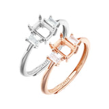 3 Stone Rectangle Prong Ring Setting 925 Sterling Silver Rose Plated Adjustable