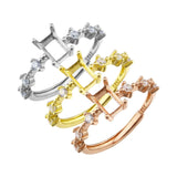4x6MM Rectangle Ring Setting 925 Silver Rose Plated DIY Bezel Gemstone