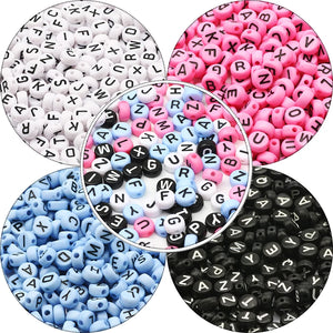 4x7mm Acrylic Letter Round Beads Alphabet Pink - DIY Jewelry Making