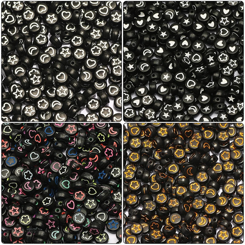 7mm Flower Star Heart Moon Pattern Acrylic Beads for Jewelry Making