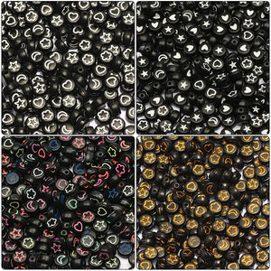 7mm Flower Star Heart Moon Pattern Acrylic Beads for Jewelry Making