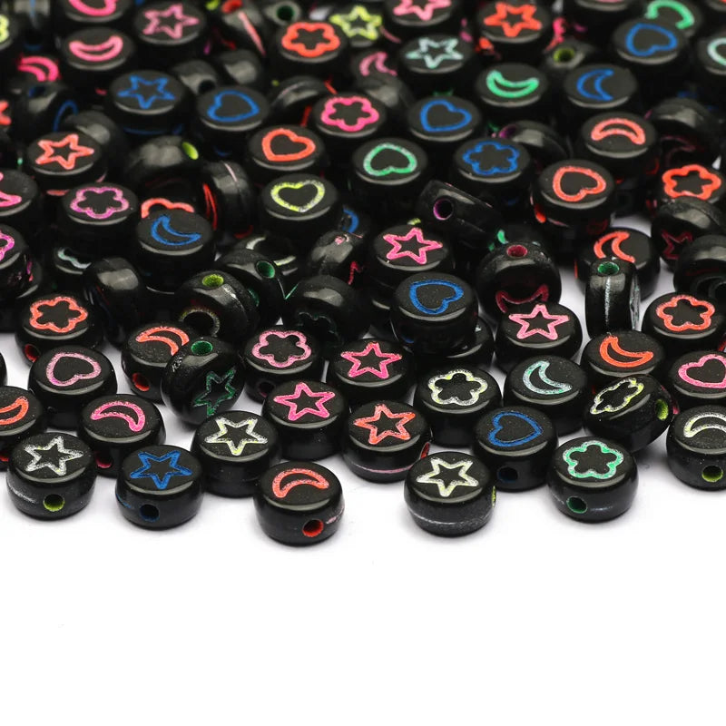 7mm Flower Star Heart Moon Pattern Acrylic Beads for Jewelry Making