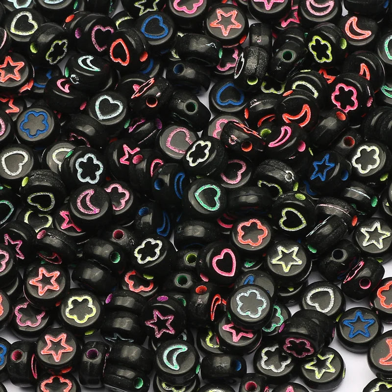 7mm Flower Star Heart Moon Pattern Acrylic Beads for Jewelry Making