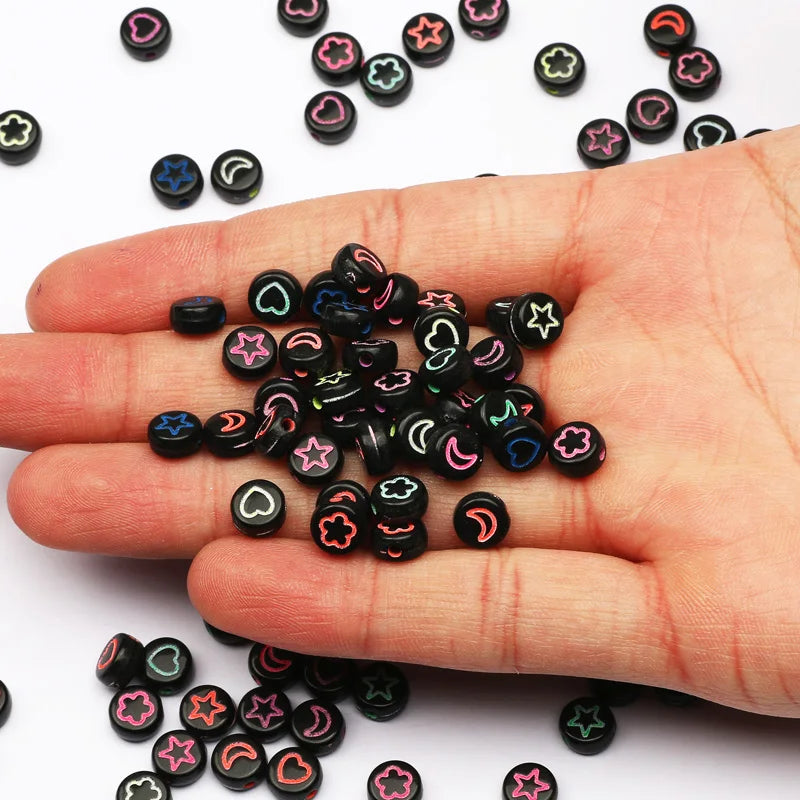 7mm Flower Star Heart Moon Pattern Acrylic Beads for Jewelry Making