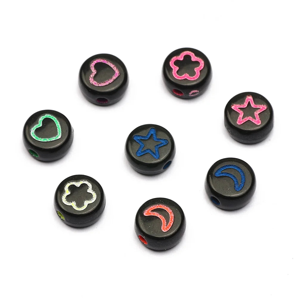 7mm Flower Star Heart Moon Pattern Acrylic Beads for Jewelry Making