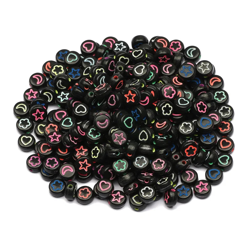 7mm Flower Star Heart Moon Pattern Acrylic Beads for Jewelry Making