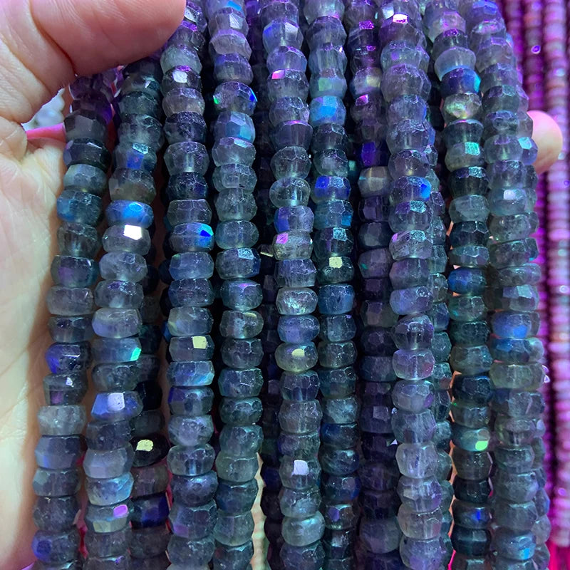 4x8mm Gray Labradorite Stone Beads Rondelle Spacer Loose Beads