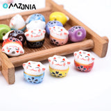 Colorful Ceramic Beads 14mm Porcelain Lucky Cat Animal Pattern Beads DIY Jewelry