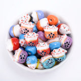 Colorful Ceramic Beads 14mm Porcelain Lucky Cat Animal Pattern Beads DIY Jewelry