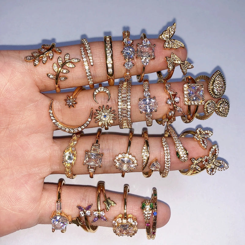 Random Assorted Adjustable CZ Ring Snake Leaves Promise Rings for Women