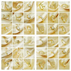 Random Assorted Adjustable CZ Ring Snake Leaves Promise Rings for Women