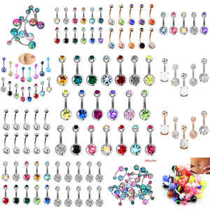14G Zircon Navel Piercing Set Surgical Steel Crystal Belly Button Ring Bar