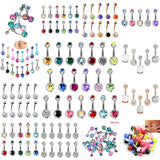 14G Zircon Navel Piercing Set Surgical Steel Crystal Belly Button Ring Bar