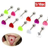 Heart Shaped Tongue Piercing Rings Stainless Steel Barbell Body Jewelry