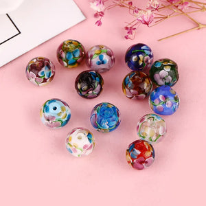12/14mm Retro Glass lampwork Flower Round Beads, DIY Jewelry Making