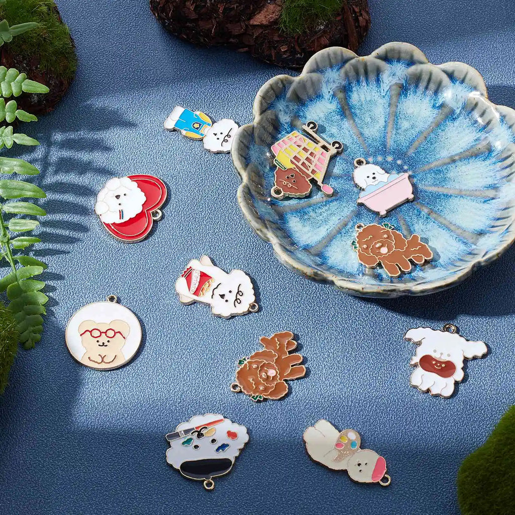 5/10Pcs Corgi Poodle Dog Enamel Pendants Metal Charms DIY Jewelry Making