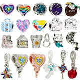 Retro Silver-plated Rainbow Love Charm Bracelet Beads Lot