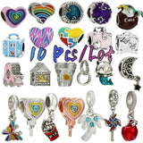 Retro Silver-plated Rainbow Love Charm Bracelet Beads Lot