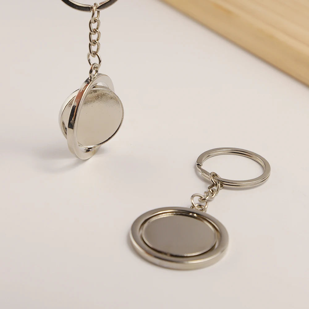 5/10pcs Metal Rotating Keychain Round Blank DIY Tag Key Chain