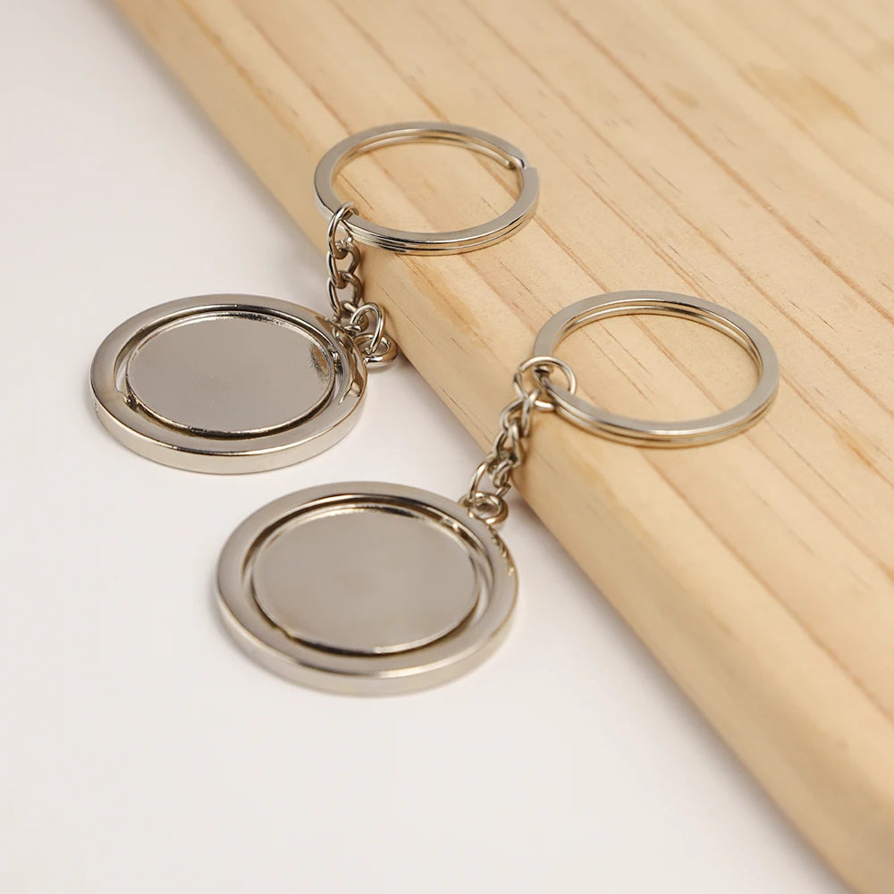 5/10pcs Metal Rotating Keychain Round Blank DIY Tag Key Chain