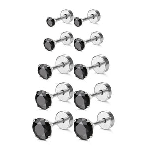 10Pcs Stainless Steel CZ Flatback Cartilage Piercing Studs Set