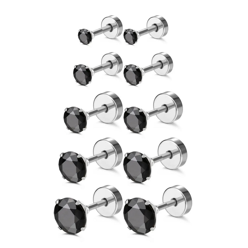 10Pcs Stainless Steel CZ Flatback Cartilage Piercing Studs Set