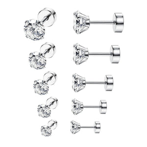 10Pcs Stainless Steel CZ Flatback Cartilage Piercing Studs Set