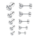 10Pcs Stainless Steel CZ Flatback Cartilage Piercing Studs Set