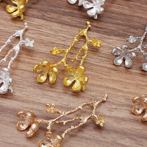 Metal Branch Leaf Flower Charms for Hair Jewelry Making DIY Accessories 55x35mm
