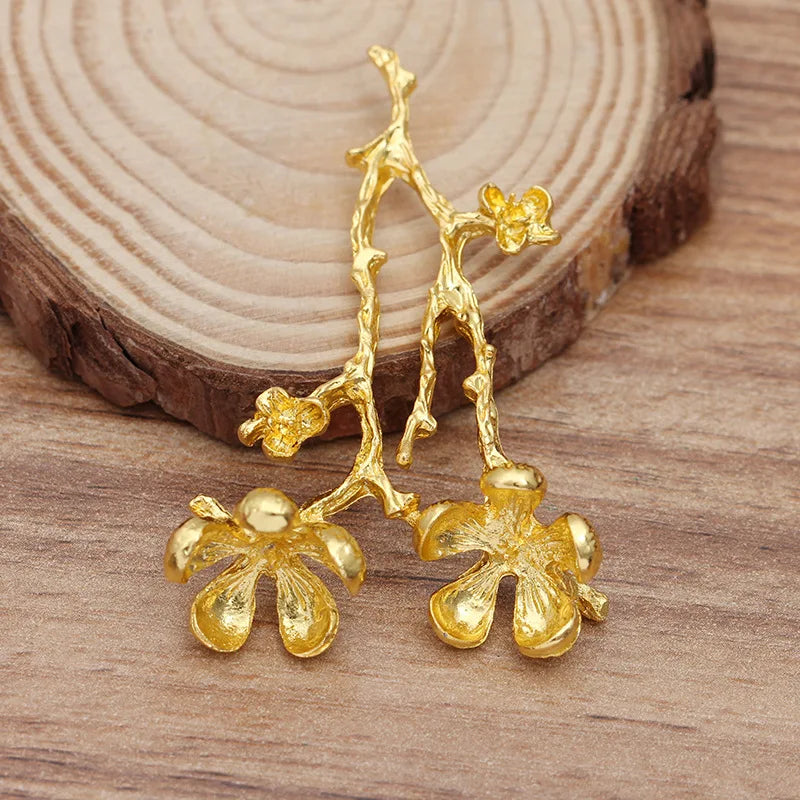 Metal Branch Leaf Flower Charms for Hair Jewelry Making DIY Accessories 55x35mm