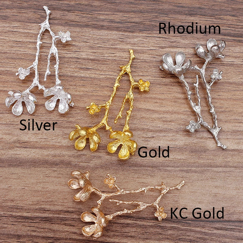 Metal Branch Leaf Flower Charms for Hair Jewelry Making DIY Accessories 55x35mm