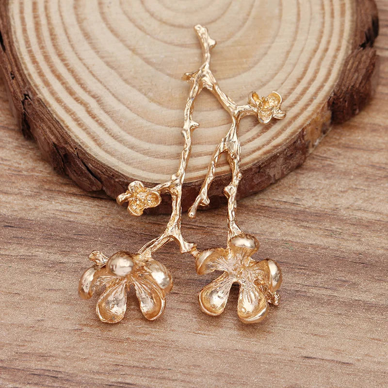 Metal Branch Leaf Flower Charms for Hair Jewelry Making DIY Accessories 55x35mm