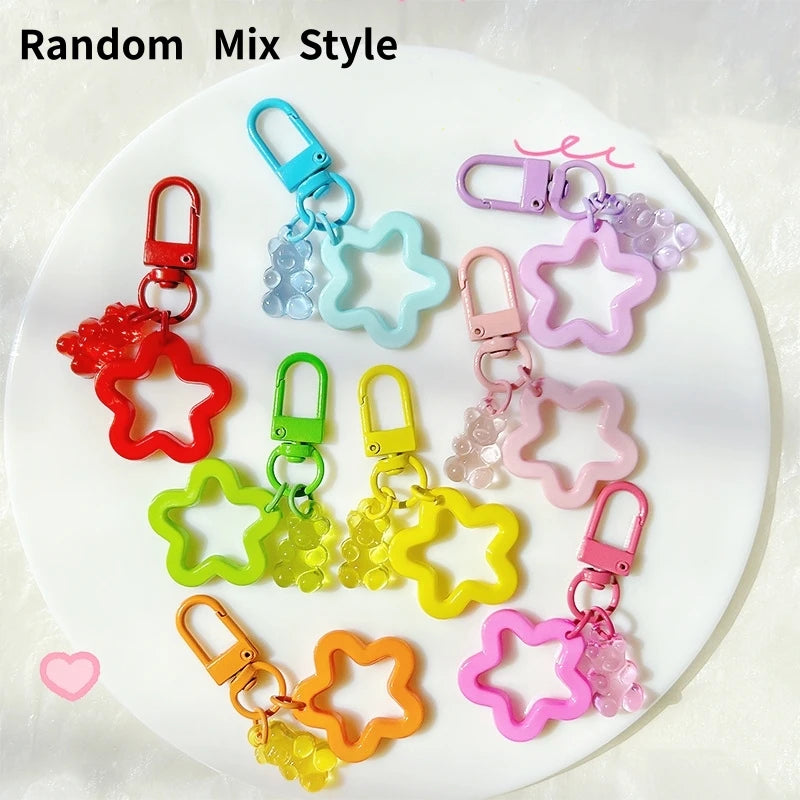 Metal Keyrings Buckle with Bear Pendant Keychain for DIY Jewelry Making