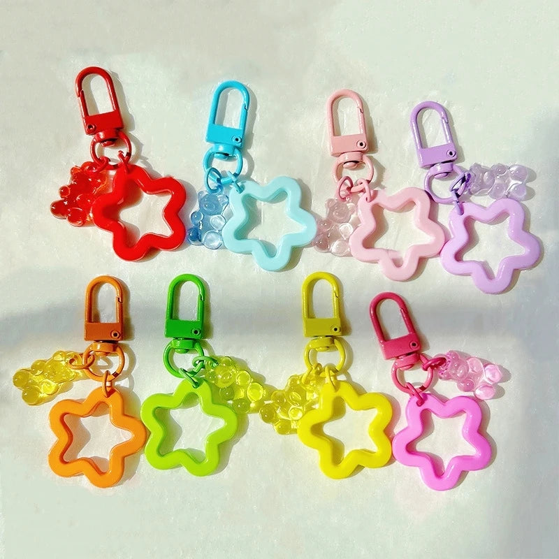 Metal Keyrings Buckle with Bear Pendant Keychain for DIY Jewelry Making