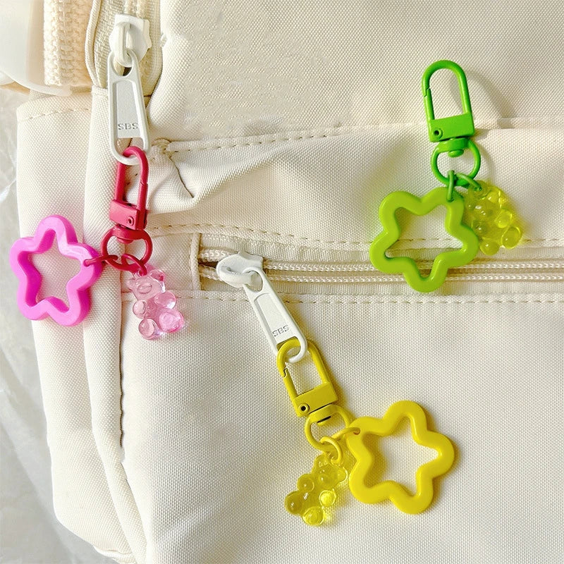 Metal Keyrings Buckle with Bear Pendant Keychain for DIY Jewelry Making