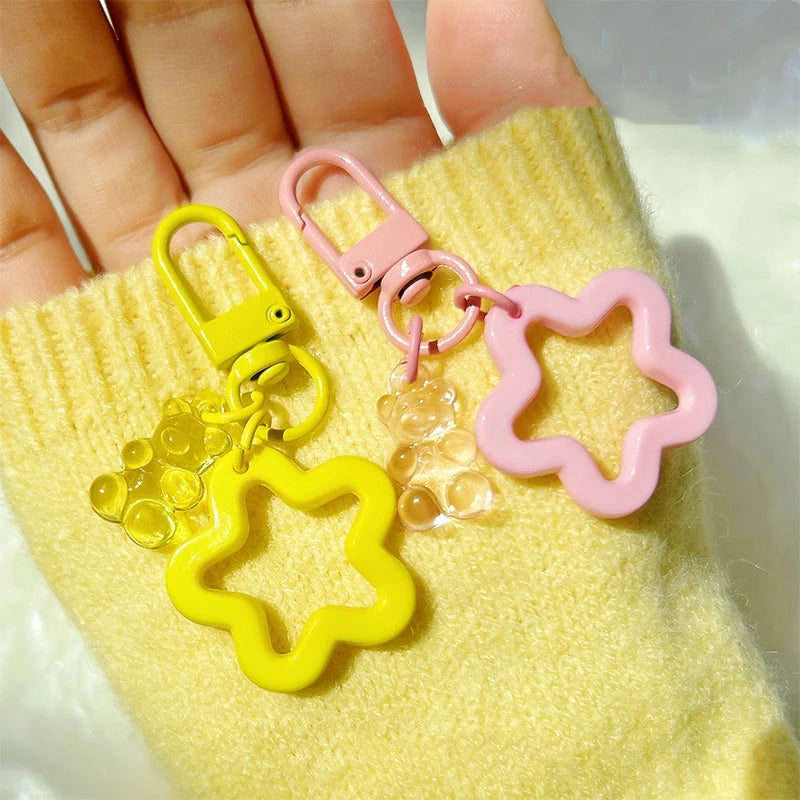 Metal Keyrings Buckle with Bear Pendant Keychain for DIY Jewelry Making