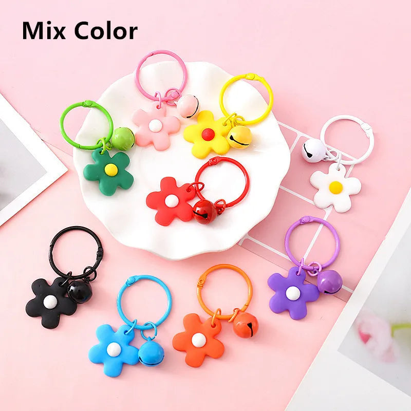 Open Ring Buckle Keychain with Flower Bells Pendant for DIY Jewelry Making