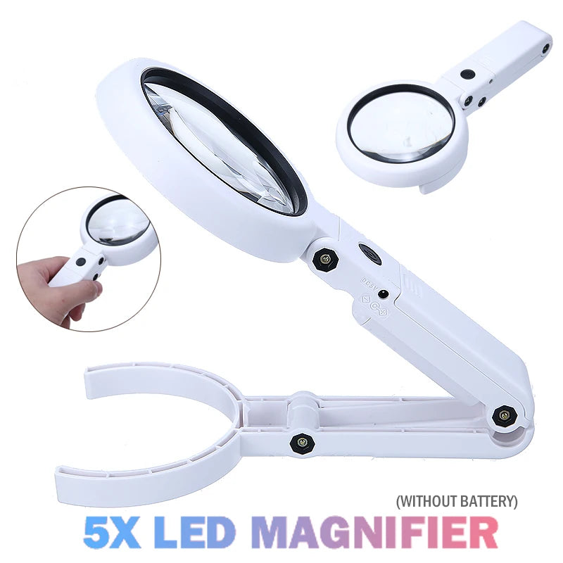 5/11X Magnifying Glass With 8 LED Lights Magnifier Stand Handheld Magnifier
