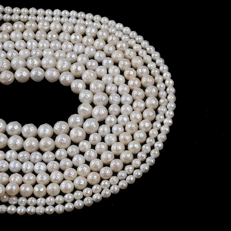 5-12mm Faceted Loose Freshwater Round Pearls Beads Strands for Jewelry Making