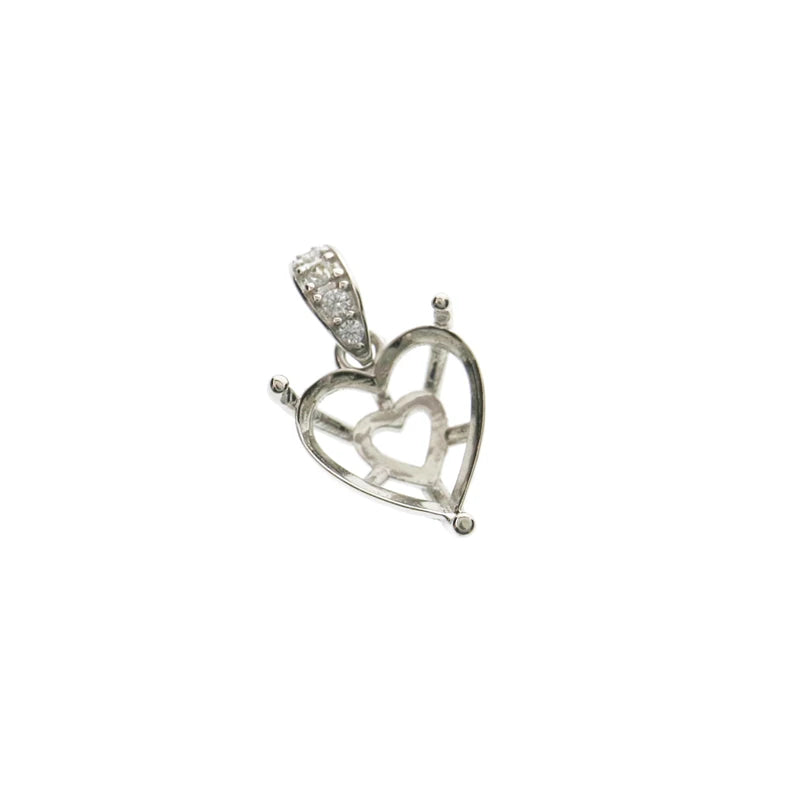 925 Silver Heart Bezel for Crystal Gems DIY Pendant